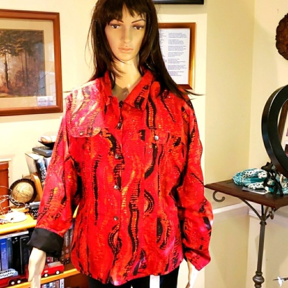 Chico's Red Cobra Jacket nwt size 3 - Picture 2 of 5